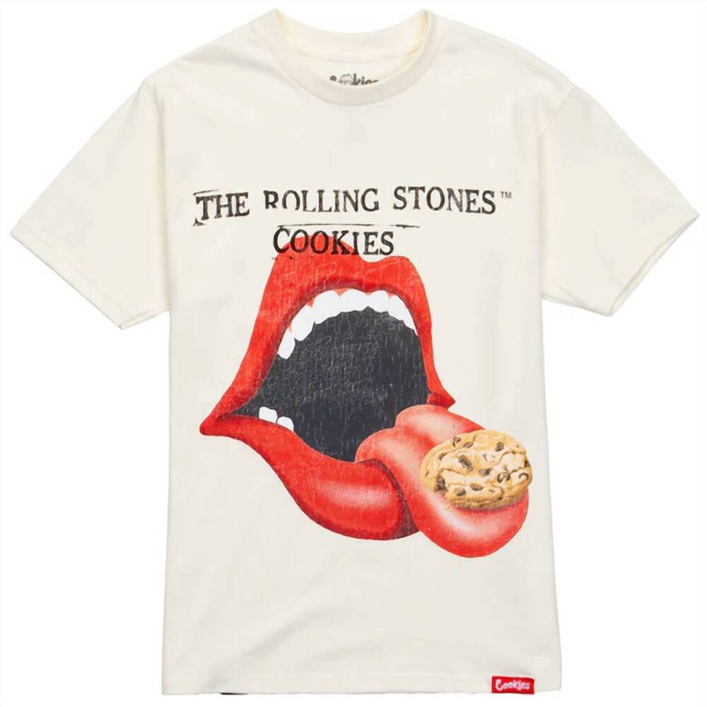 NEW COOKIES men's rolling stones tee in faded white